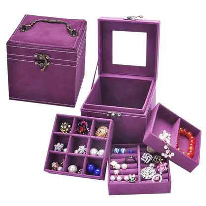 3 Layers Portable Velvet Jewelry Storage Box