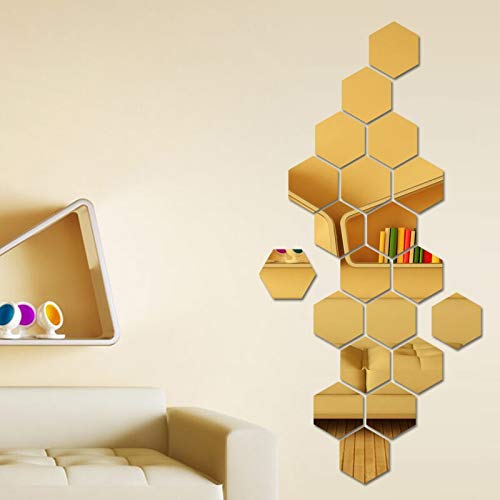 12Pcs Hexagonal Acrylic Mirror Tiles – Gold (4X4 Inch)