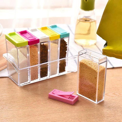 6pc Spice Jars Dispenser Masala Rack Easy Flow Storage Crystal Seasoning Box