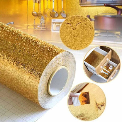 (60x200cm)Golden Colour Kitchen Oil-Proof Heatproof Self-Adhesive Foil Sheet