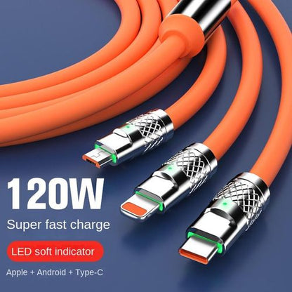 3-in-1 Zinc Alloy Interface Silicone 120W Multi Fast Charging Cable