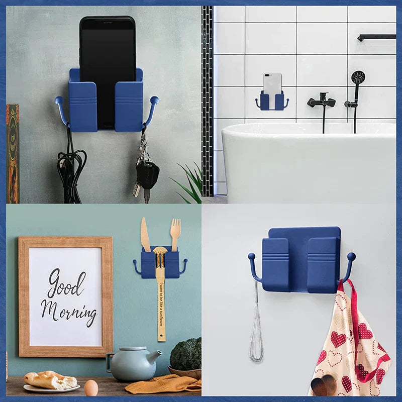 3 Pcs Self-Adhesive Wall Mounted Phone Holder With Hooks