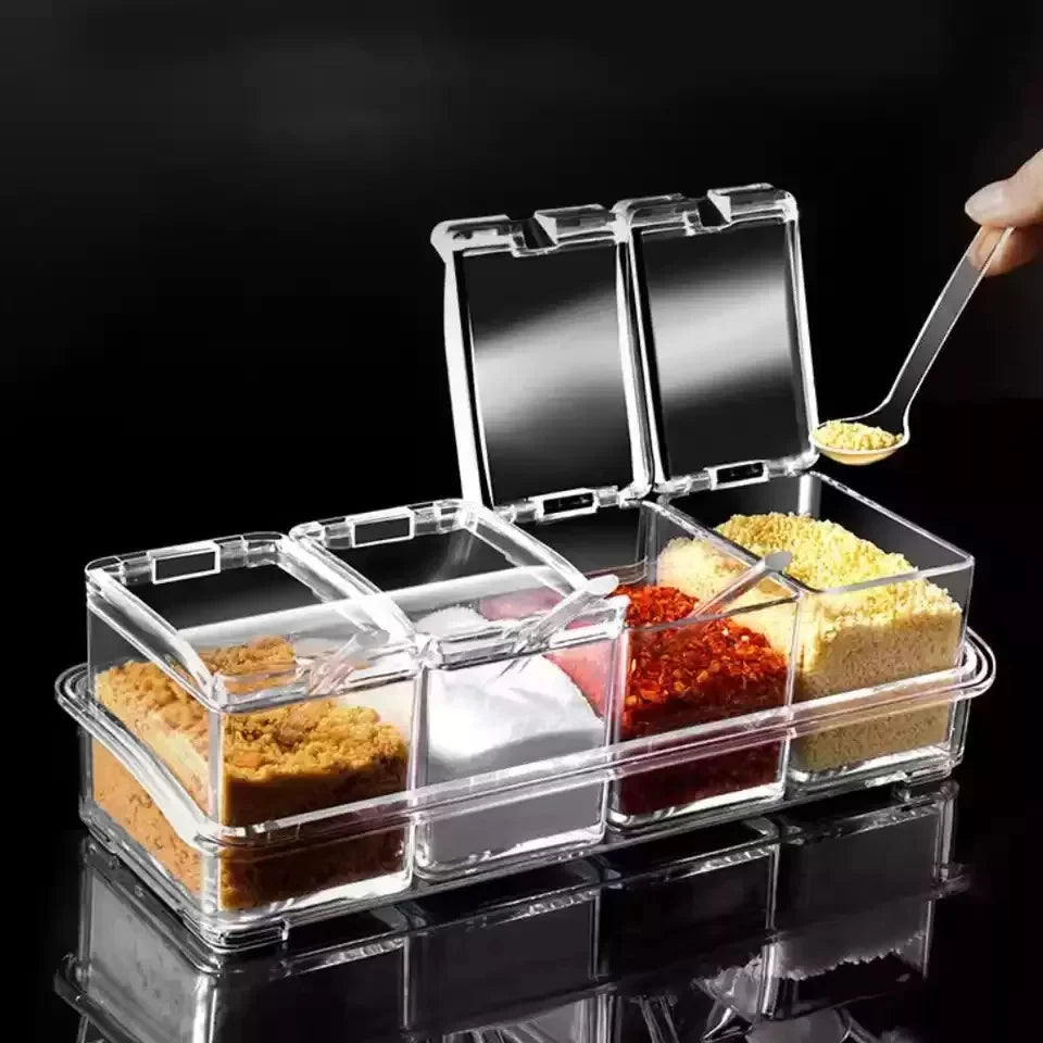 4-Grid Transparent Spice Box With Lid