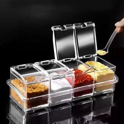 4-Grid Transparent Spice Box With Lid