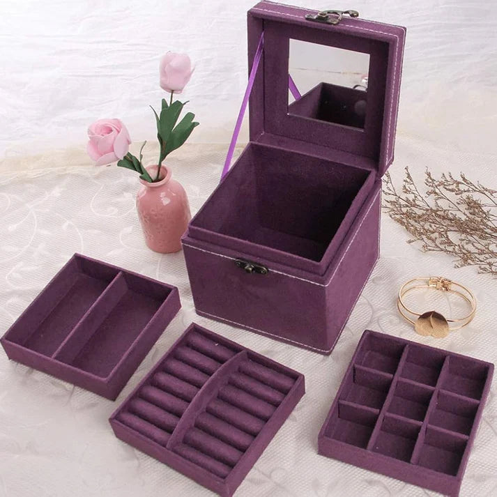 3 Layers Portable Velvet Jewelry Storage Box