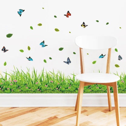 Green Grass Colorful Butterfly Flower Skirting Wall Stickers