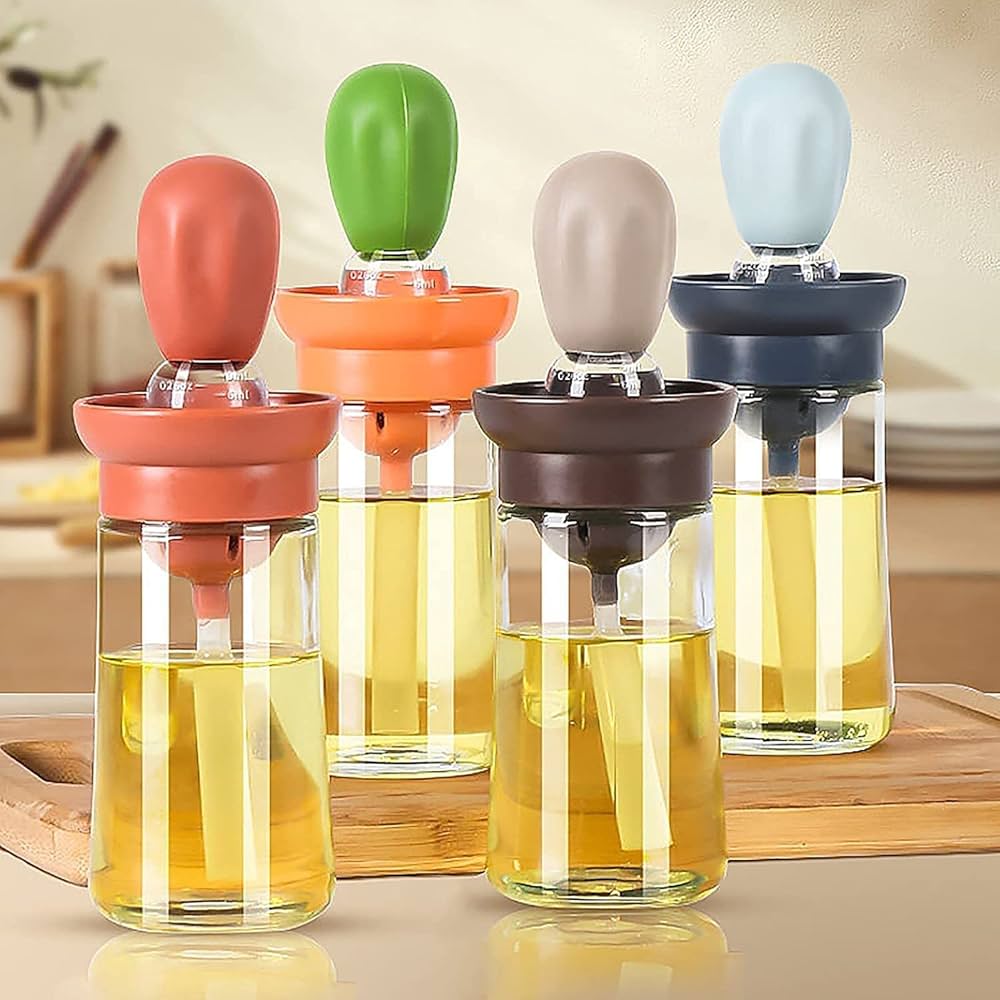 180ml 2 In 1 Glass Oil Dispenser Bottle With Silicone Oil Brush