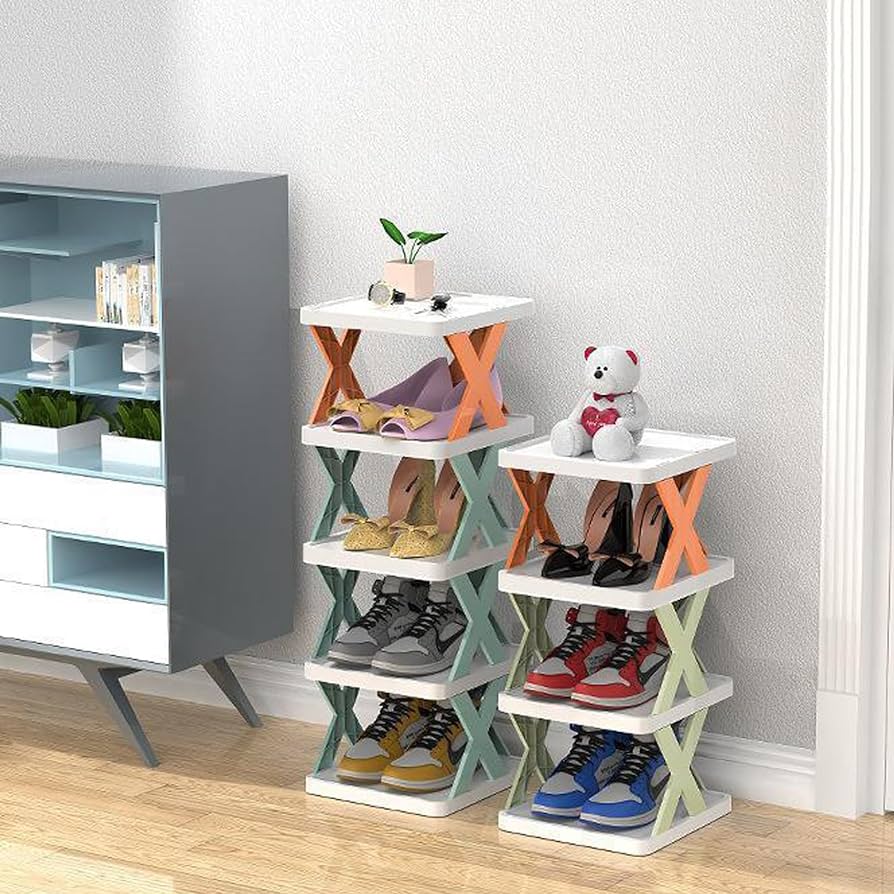 4 Layers Stackable Shoe Rack Easy-assembled Shoe Organizer and Storage Plastic Shoes Cabinets