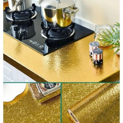 (60x200cm)Golden Colour Kitchen Oil-Proof Heatproof Self-Adhesive Foil Sheet