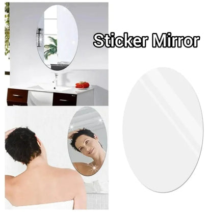 (2pcs) Sticky Self-Adhesive Oval Shape Small-Size Mirror Sticker Paper ( 12-inches X 8-inches Size )