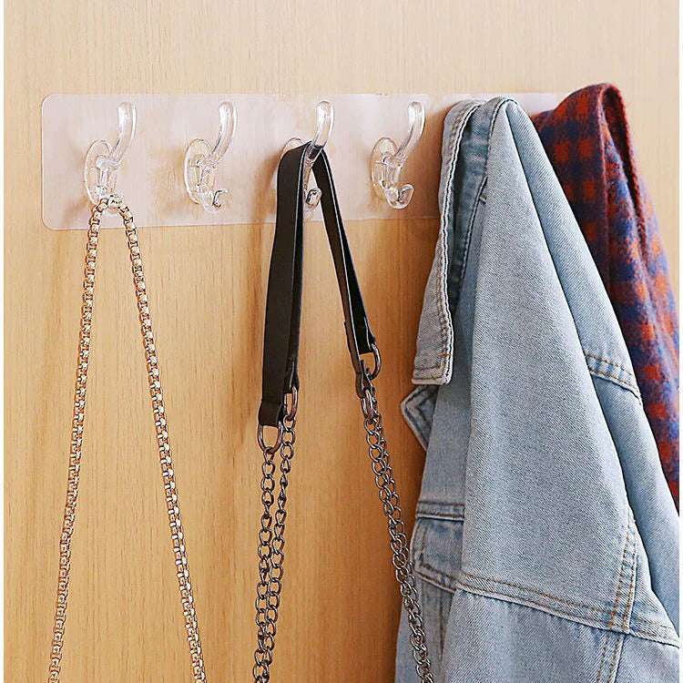 3 Pcs Self Adhesive Transparent 6 Hook Clothes Hanging Strip