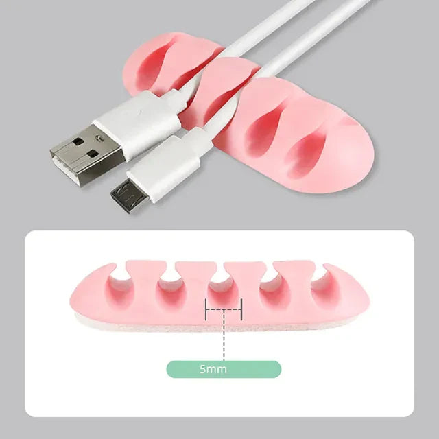 5 Hole USB Self-Adhesive Cable Mount Clips Table Organizer