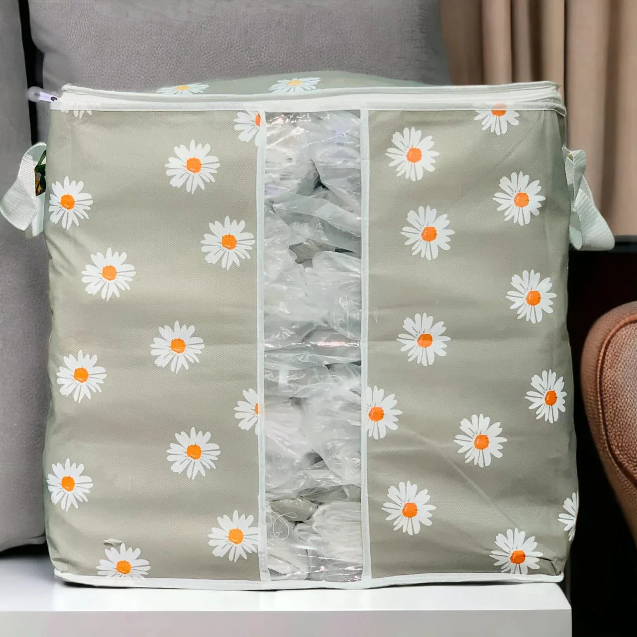 Grey Flower Printed Storage Bag