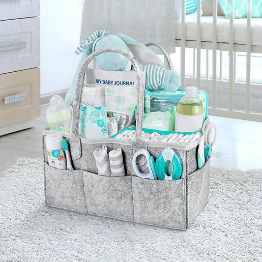 Baby Diaper Caddy Organizer, Foldable Felt Storage Bag with Multi Pockets