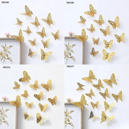 12Pcs Golden Butterfly Stickers