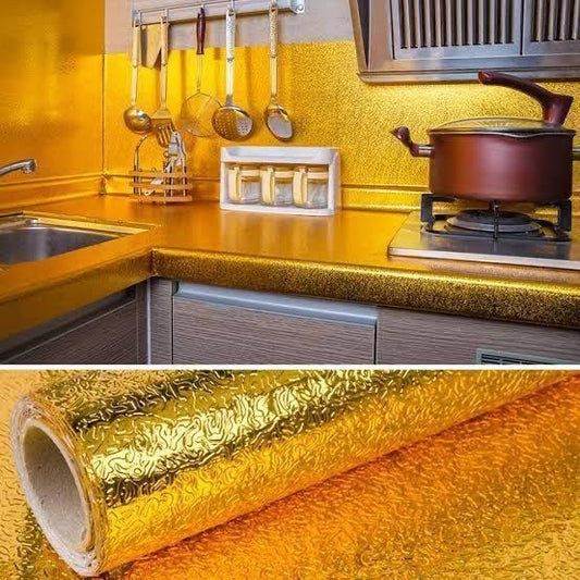 (60x200cm)Golden Colour Kitchen Oil-Proof Heatproof Self-Adhesive Foil Sheet