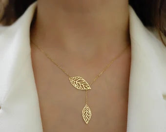 Golden Double Leaf Necklace